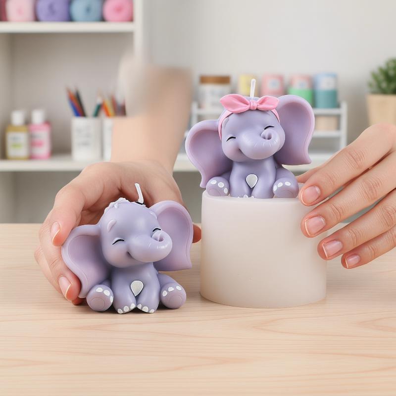 Soap Making Supplies - Cute 3D Elephant Silicone Candle Mold